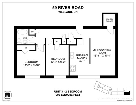 A black and white image of a floor plan for a 2 bedroom apartment.